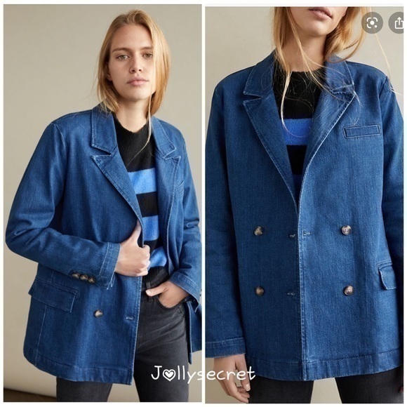 💋Anthropologie Pilcro double breasted denim blazer size S